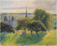 Картина "farm and steeple at sunset" художника "писсарро камиль"