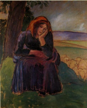 Репродукция картины "seated shepherdess" художника "писсарро камиль"