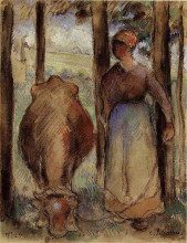 Репродукция картины "the cowherd" художника "писсарро камиль"