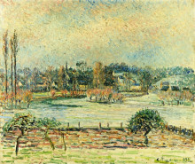Копия картины "view of bazincourt, flood, morning effect" художника "писсарро камиль"