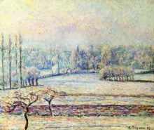 Репродукция картины "view of bazincourt, frost, morning" художника "писсарро камиль"