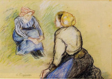 Репродукция картины "seated peasant and knitting peasant" художника "писсарро камиль"