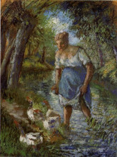 Картина "peasant crossing a stream" художника "писсарро камиль"