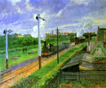 Картина "the train, bedford park" художника "писсарро камиль"