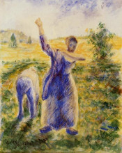 Репродукция картины "workers in the fields" художника "писсарро камиль"