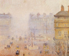 Репродукция картины "place du theatre francais, foggy weather" художника "писсарро камиль"