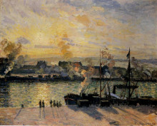Репродукция картины "sunset, the port of rouen (steamboats)" художника "писсарро камиль"