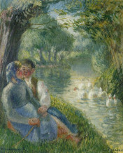 Репродукция картины "lovers seated at the foot of a willow tree" художника "писсарро камиль"