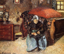 Репродукция картины "elderly woman mending old clothes, moret" художника "писсарро камиль"