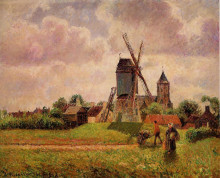 Репродукция картины "the knocke windmill, belgium" художника "писсарро камиль"