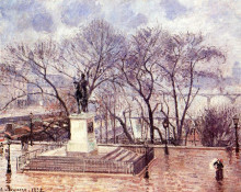 Копия картины "the raised terrace of the pont neuf, place henri iv, afternoon, rain" художника "писсарро камиль"