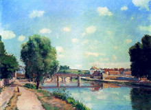 Копия картины "the railway bridge, pontoise" художника "писсарро камиль"