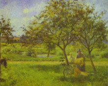 Репродукция картины "the wheelbarrow, orchard" художника "писсарро камиль"