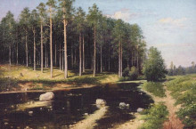 Копия картины "сосновый бор на берегу реки" художника "поленов василий"