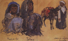 Копия картины "две женские фигуры. мужская фигура с осликом." художника "поленов василий"