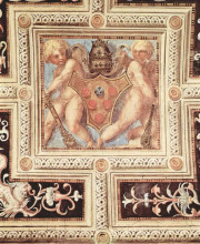 Картина "scene with cherubs on papal coat of arms" художника "понтормо джакопо"