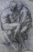 Репродукция картины "two male figures looking in a mirror and a putto." художника "понтормо джакопо"