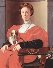 Репродукция картины "portrait of a lady in red dress" художника "понтормо джакопо"