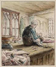 Репродукция картины "the tailor of gloucester at work" художника "поттер беатрис"