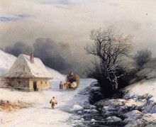 Репродукция картины "телега с волами зимой" художника "айвазовский иван"