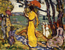 Картина "lady in yellow dress in the park (also known as a lady in yellow in the park)" художника "прендергаст морис"