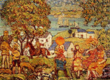 Копия картины "landscape figures, cottages and boats" художника "прендергаст морис"