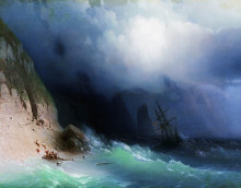 Репродукция картины "кораблекрушение у скал" художника "айвазовский иван"