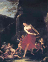 Картина "young naiad tickled by the cupids" художника "прюдон пьер поль"