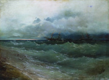 Копия картины "корабли в бурном море. восход солнца" художника "айвазовский иван"