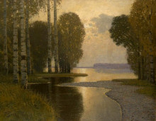 Репродукция картины "landscape with birch trees" художника "пурвит вильгельм"