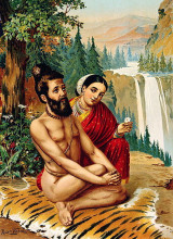 Репродукция картины "menaka the nymph tempting the yogi" художника "рави варма"