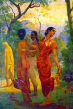 Репродукция картины "shakuntala looking back to glimpse dushyanta" художника "рави варма"
