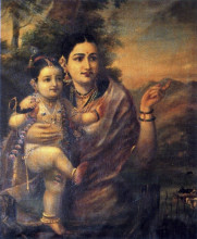 Репродукция картины "sri krishna, as a young child with foster mother yasoda" художника "рави варма"