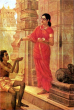 Репродукция картины "lady giving alms" художника "рави варма"