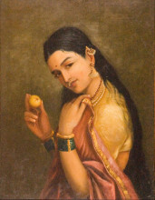 Репродукция картины "woman holding a fruit" художника "рави варма"