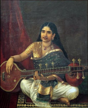 Репродукция картины "woman with veena" художника "рави варма"