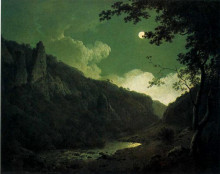 Репродукция картины "dovedale by moonlight" художника "райт джозеф"