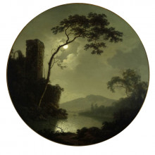 Картина "lake with castle on a hill" художника "райт джозеф"