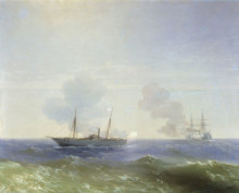 Копия картины "бой парохода веста с турецким броненосцем фехти-буленд в чёрном море 11 июля 1877 года" художника "айвазовский иван"