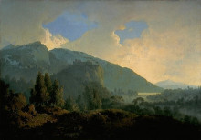 Репродукция картины "an italian landscape with mountains and a river" художника "райт джозеф"