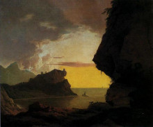 Репродукция картины "sunset on the coast near naples" художника "райт джозеф"