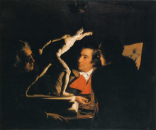 Репродукция картины "three persons viewing the gladiator by candlelight" художника "райт джозеф"