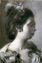 Копия картины "study of a young girl with feathers in her hair" художника "райт джозеф"