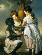 Копия картины "a conversation between girls, or two girls with their black servant" художника "райт джозеф"