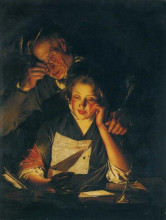 Копия картины "a girl reading a letter, with an old man reading over her shoulder" художника "райт джозеф"