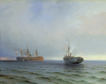 Копия картины "захват пароходом россия турецкого военного транспорта мессина на чёрном море 13 декабря 1877 года" художника "айвазовский иван"
