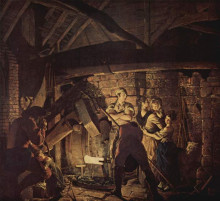 Репродукция картины "the iron forge" художника "райт джозеф"