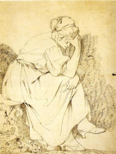 Картина "study of melancholy girl" художника "райт джозеф"