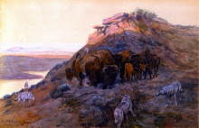 Копия картины "buffalo herd at bay" художника "рассел чарльз марион"