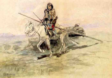 Копия картины "indian on horseback with a child" художника "рассел чарльз марион"